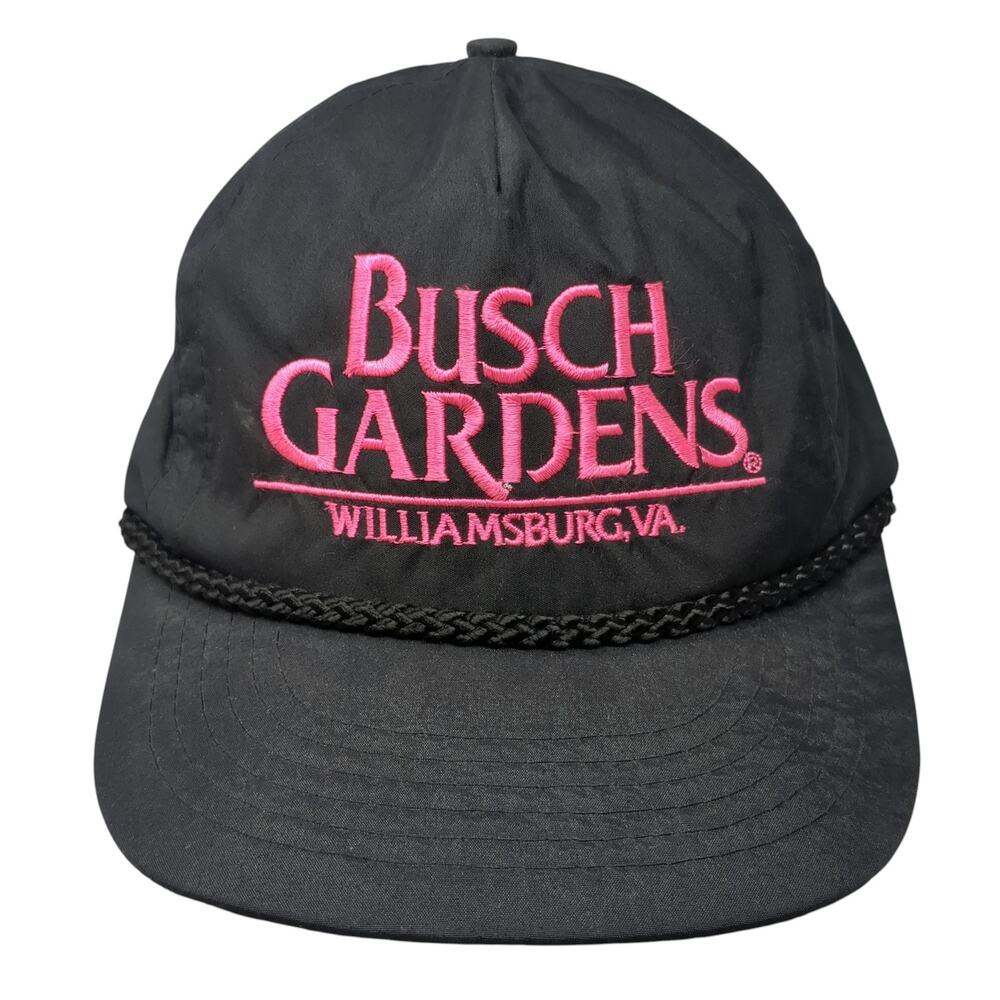 Busch Garden Williamsburg Snapback Trucker Hat Black OS Embroidered Rope Vintage